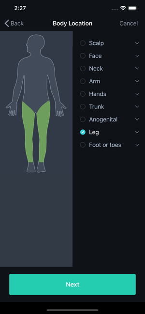 VisualDx Body Location Screen